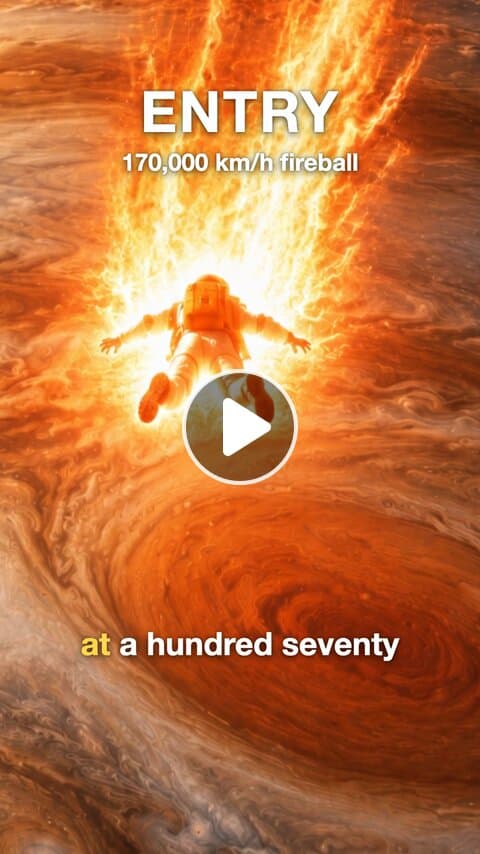 A diver falling through Jupiter's orange cloud bands